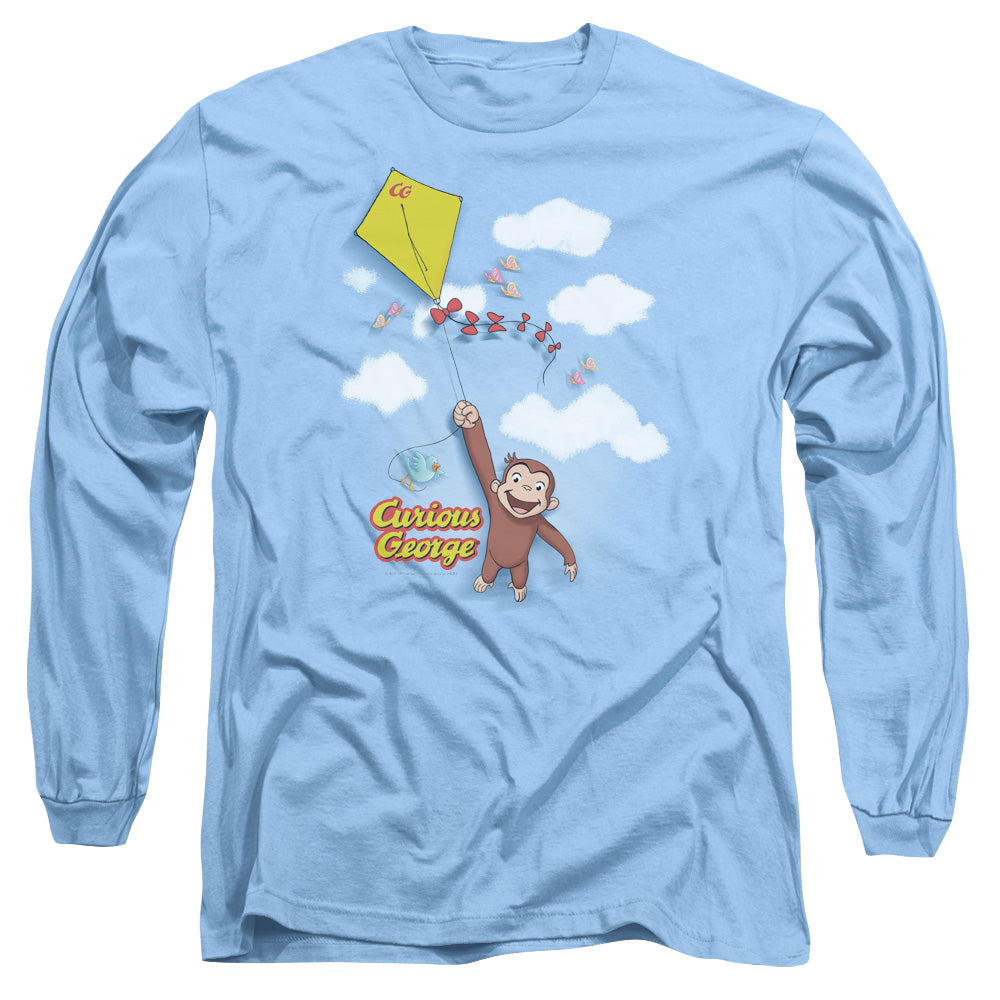 Curious George Flight Mens Long Sleeve Shirt Carolina Blue Officially Licensed