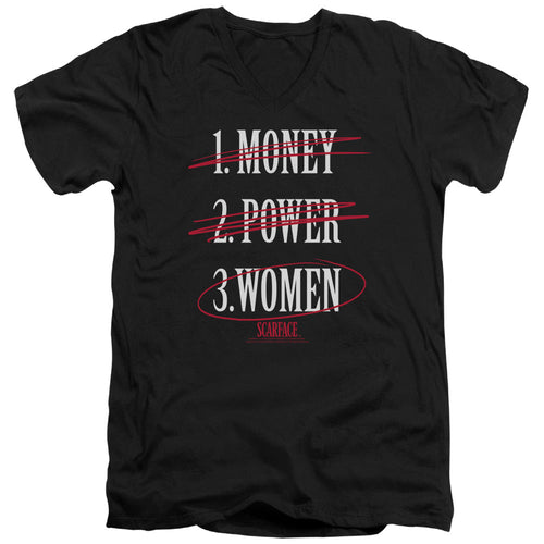 Scarface Money Power Women Mens Slim Fit V-Neck T Shirt Black