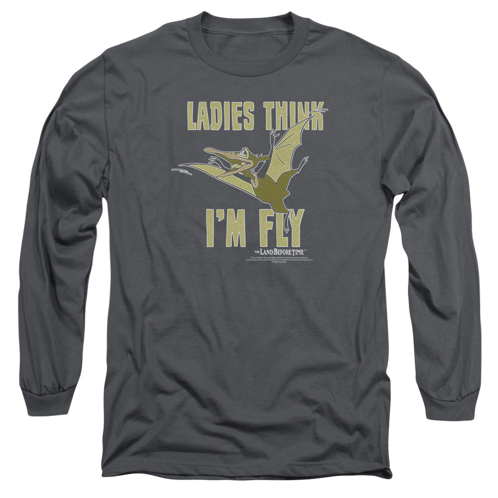 Land Before Time Im Fly Mens Long Sleeve Shirt Charcoal Officially Licensed