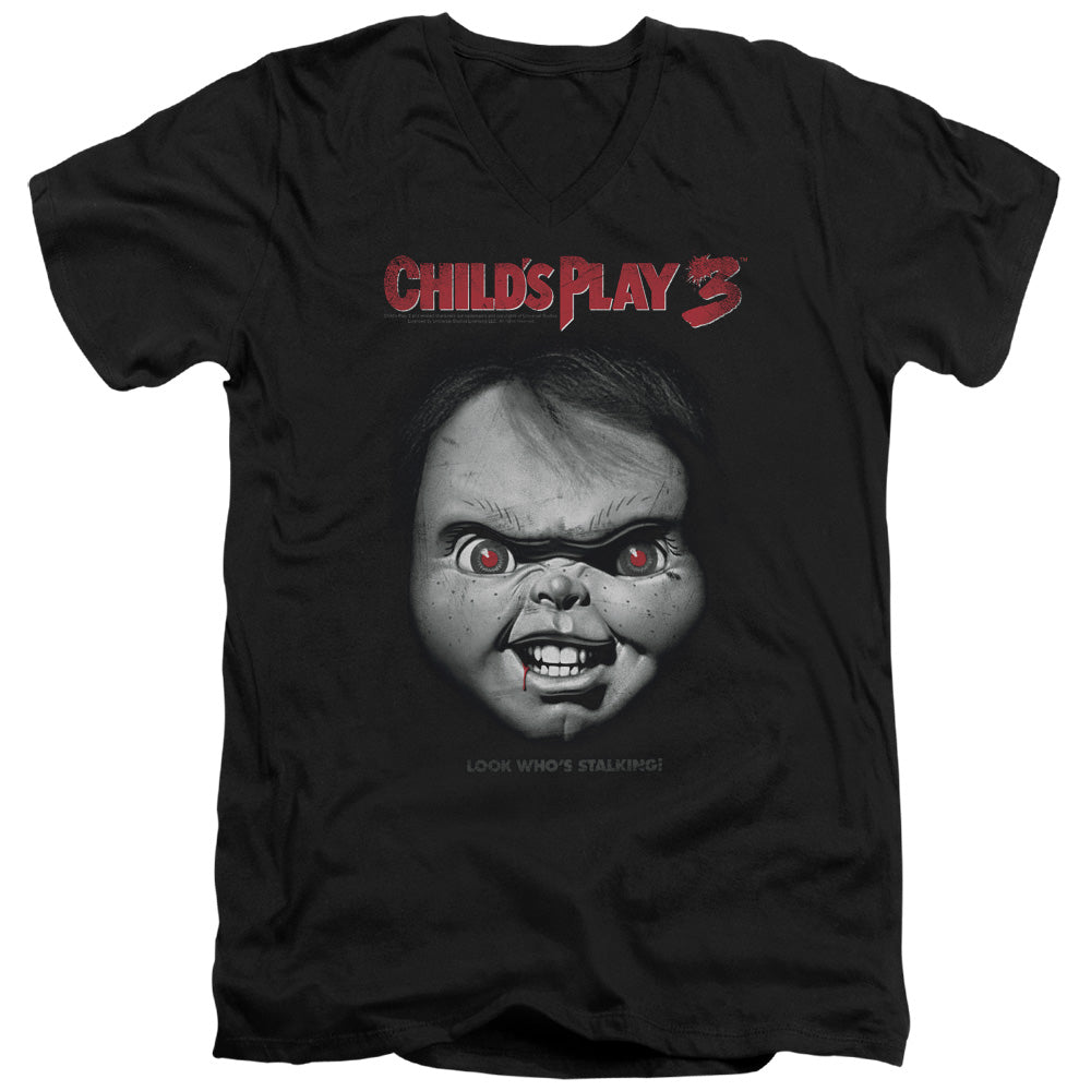 Childs Play 3 Face Poster Mens Slim Fit V-Neck T Shirt Black