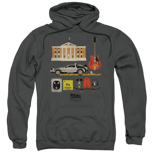 Back To The Future Items Mens Hoodie Charcoal