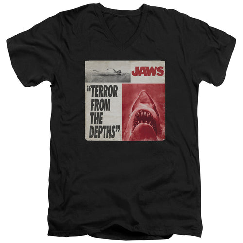 Jaws Terror Mens Slim Fit V-Neck T Shirt Black