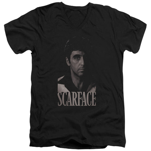 Scarface B&w Tony Mens Slim Fit V-Neck T Shirt Black