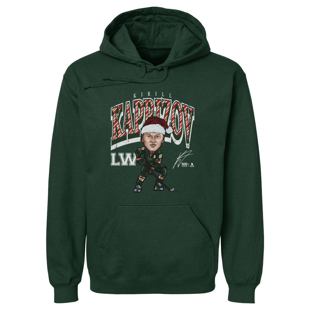 Kirill Kaprizov Minnesota Cartoon Santa Hat WHT