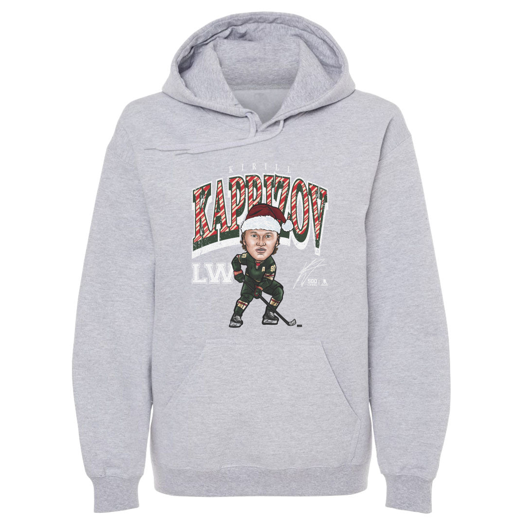 Kirill Kaprizov Minnesota Cartoon Santa Hat WHT