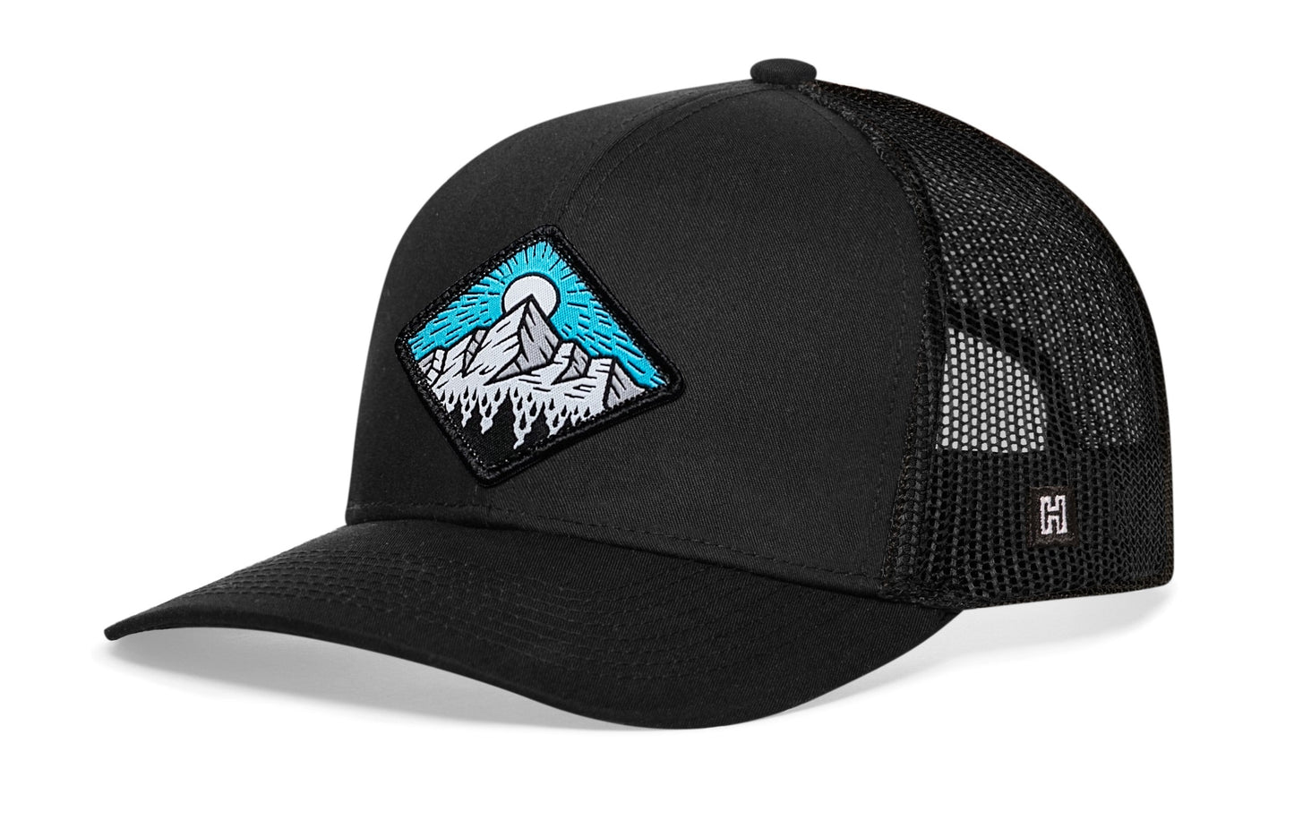 Diamond Mountain and Trees Trucker Haka Hat Black Outdoors Snapback