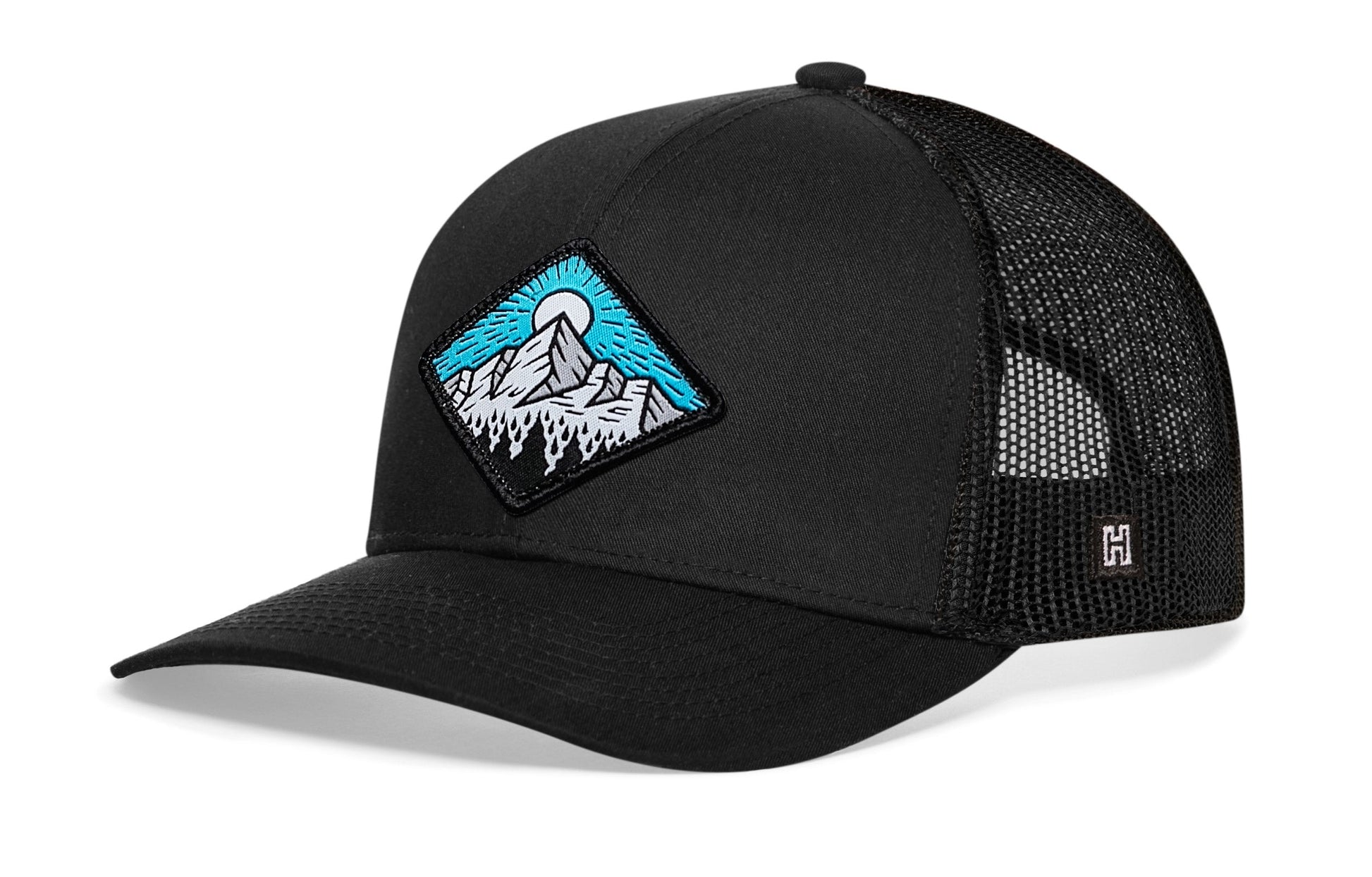 Diamond Mountain and Trees Trucker Haka Hat Black Outdoors Snapback