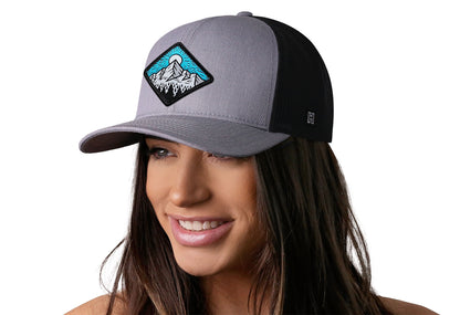 Diamond Mountain and Trees Trucker Haka Hat Gray-Black Outdoors Snapback