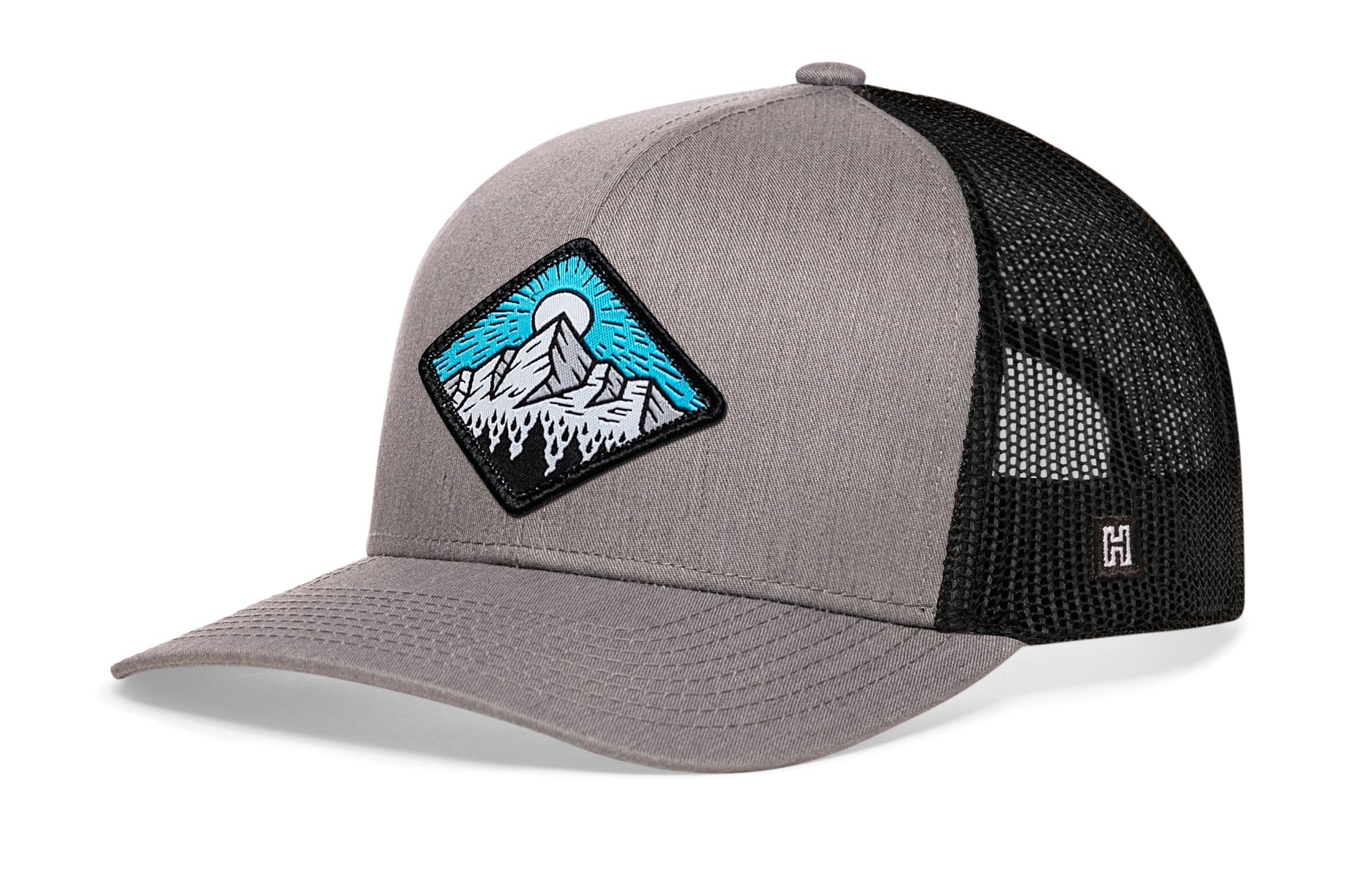 Diamond Mountain and Trees Trucker Haka Hat Gray-Black Outdoors Snapback