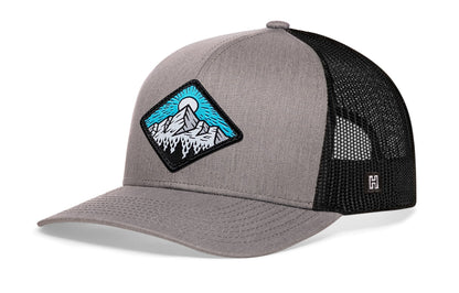 Diamond Mountain and Trees Trucker Haka Hat Gray-Black Outdoors Snapback