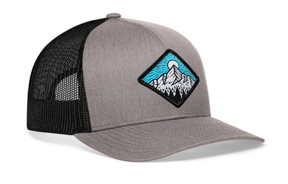 Diamond Mountain and Trees Trucker Haka Hat Gray-Black Outdoors Snapback
