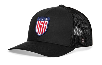 USA Shield Trucker Haka Hat Black America Snapback