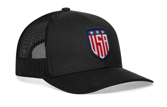 USA Shield Trucker Haka Hat Black America Snapback