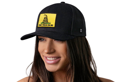 Dont Tread On Me Trucker Haka Hat Black Gadsden Flag Yellow Snapback