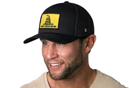 Dont Tread On Me Trucker Haka Hat Black Gadsden Flag Yellow Snapback