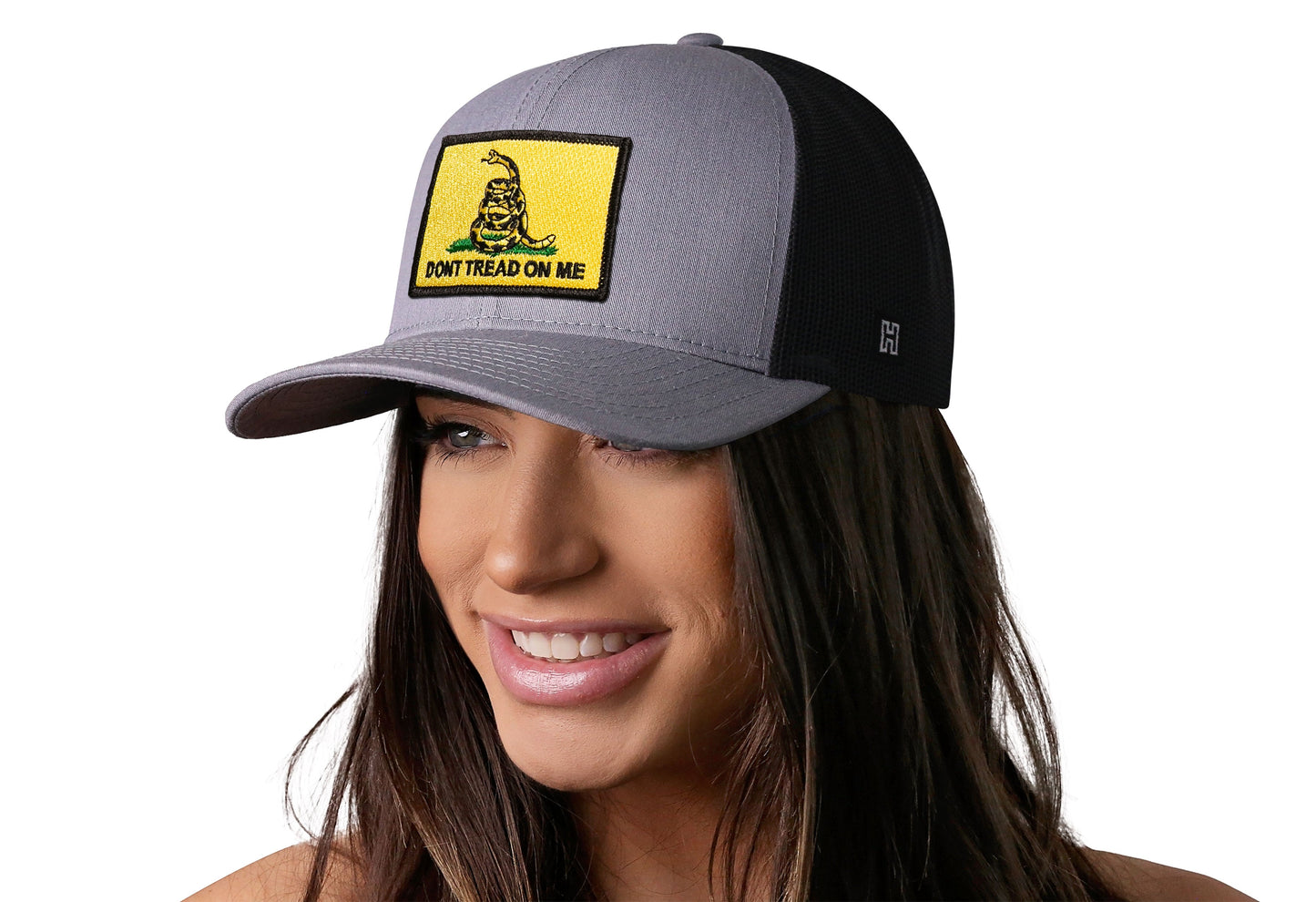 Dont Tread On Me Trucker Haka Hat Gray-Black Gadsden Flag Yellow Snapback