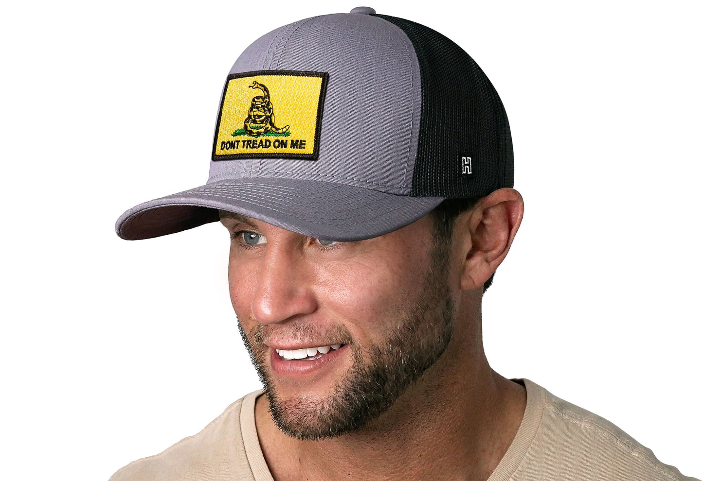 Dont Tread On Me Trucker Haka Hat Gray-Black Gadsden Flag Yellow Snapback