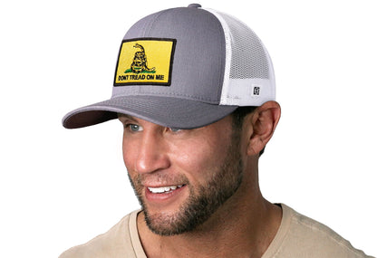 Dont Tread On Me Trucker Haka Hat Gray-White Gadsden Flag Yellow Snapback
