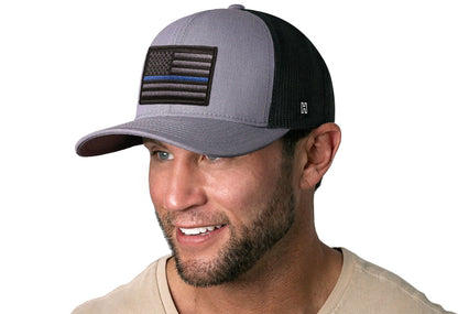 Thin Blue Line Trucker Haka Hat Gray-Black Police Tactical Snapback