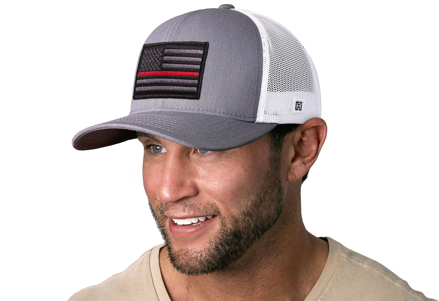 Thin Red Line Trucker Haka Hat Gray-White Fire Tactical Snapback