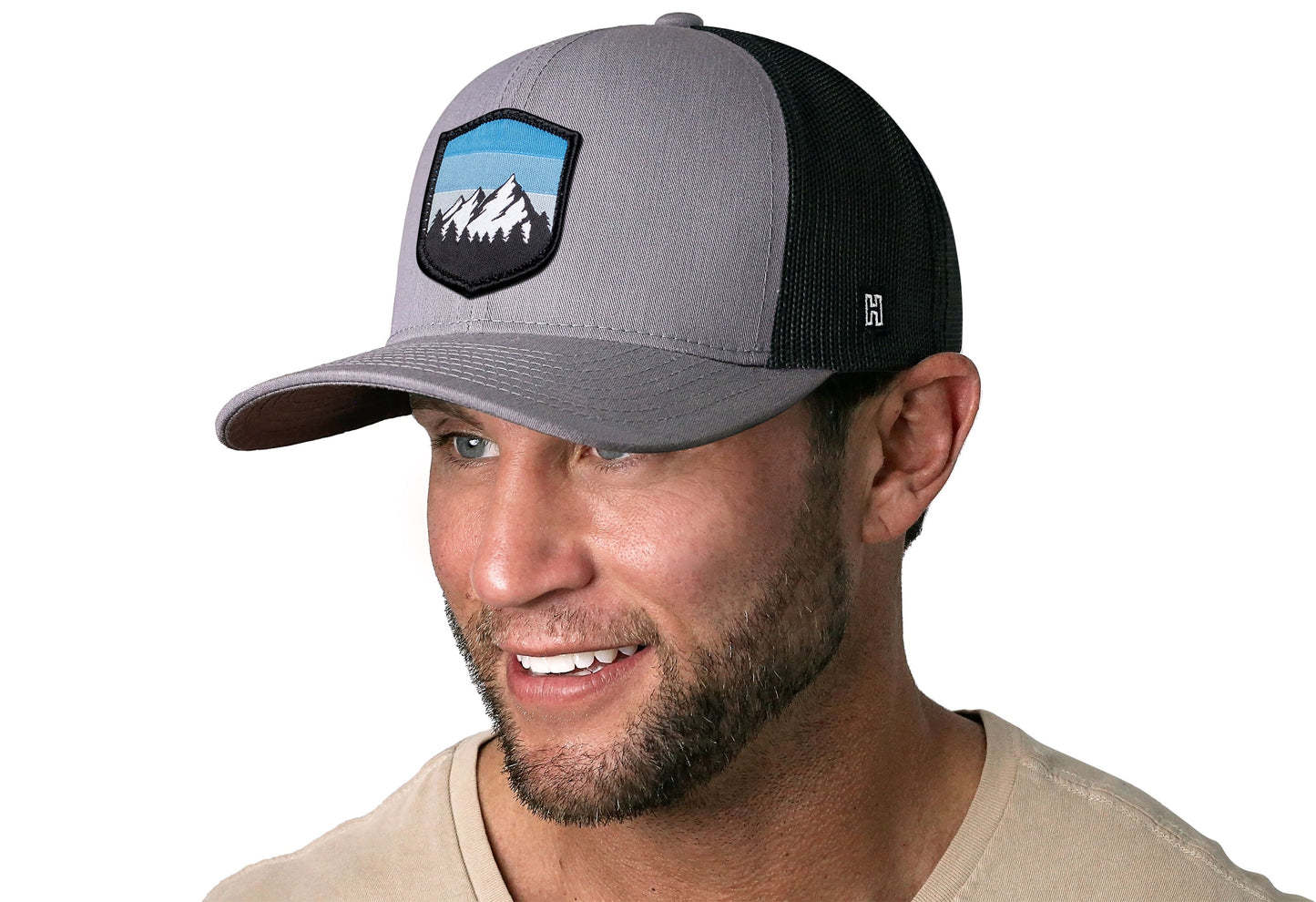 Mountains and Sky Trucker Haka Hat Gray-Black Outdoors Snapback
