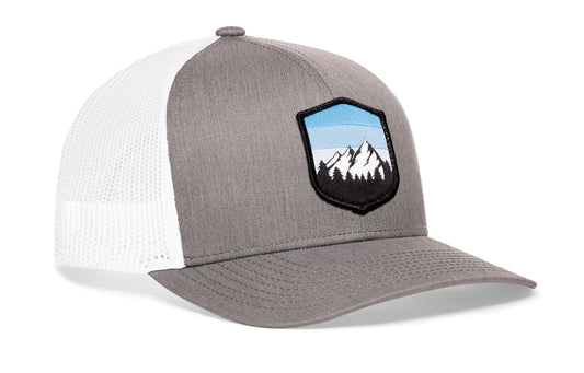 Mountains and Sky Trucker Haka Hat Gray-White Outdoors Snapback