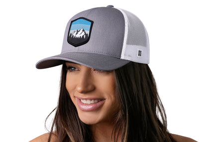 Mountains and Sky Trucker Haka Hat Gray-White Outdoors Snapback