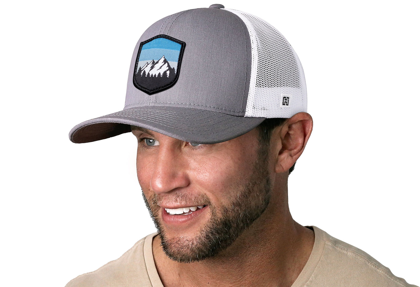 Mountains and Sky Trucker Haka Hat Gray-White Outdoors Snapback