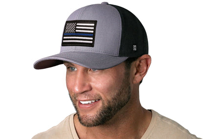 Thin Blue Line Trucker Haka Hat Gray-Black Police Snapback