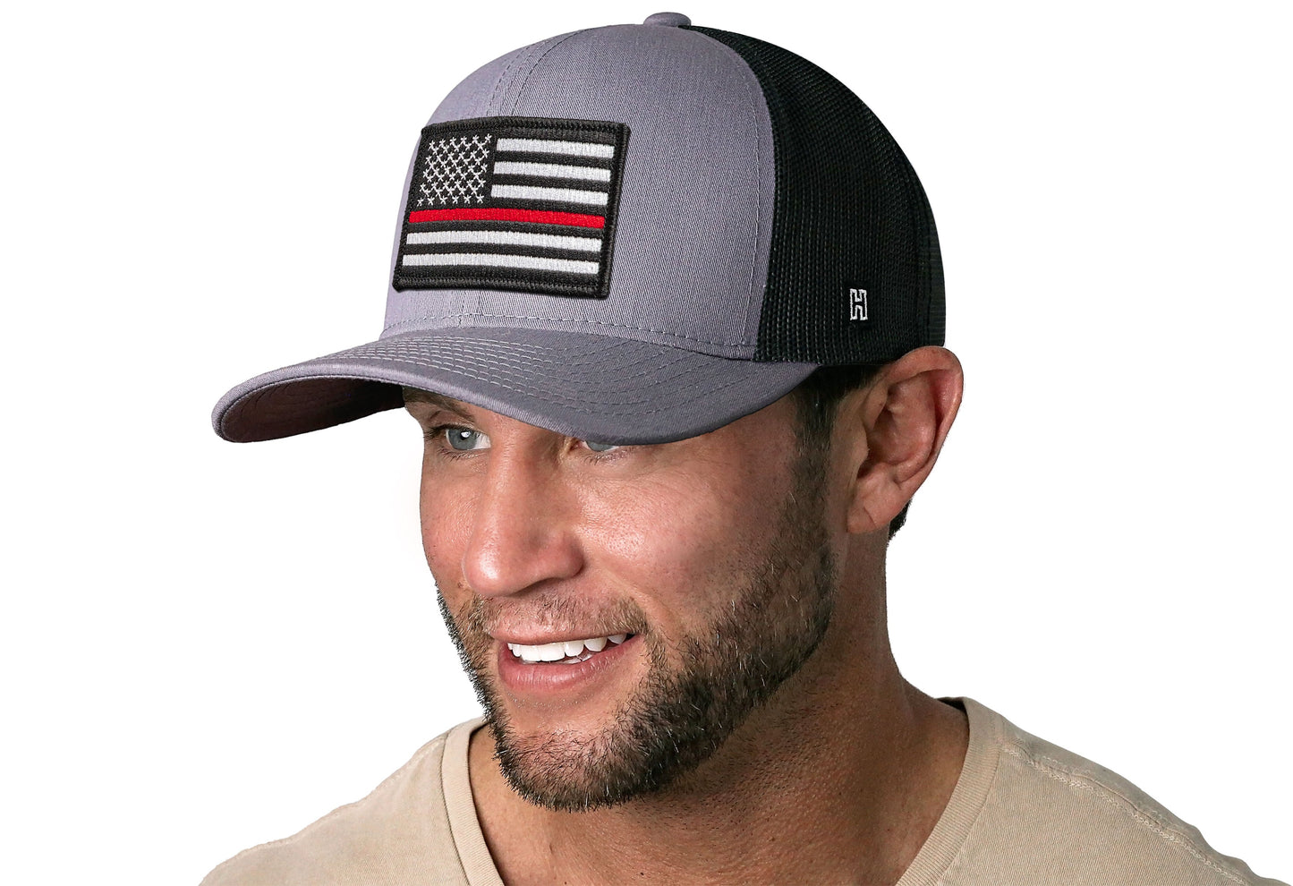 Thin Red Line Trucker Haka Hat Gray-Black Fire Snapback
