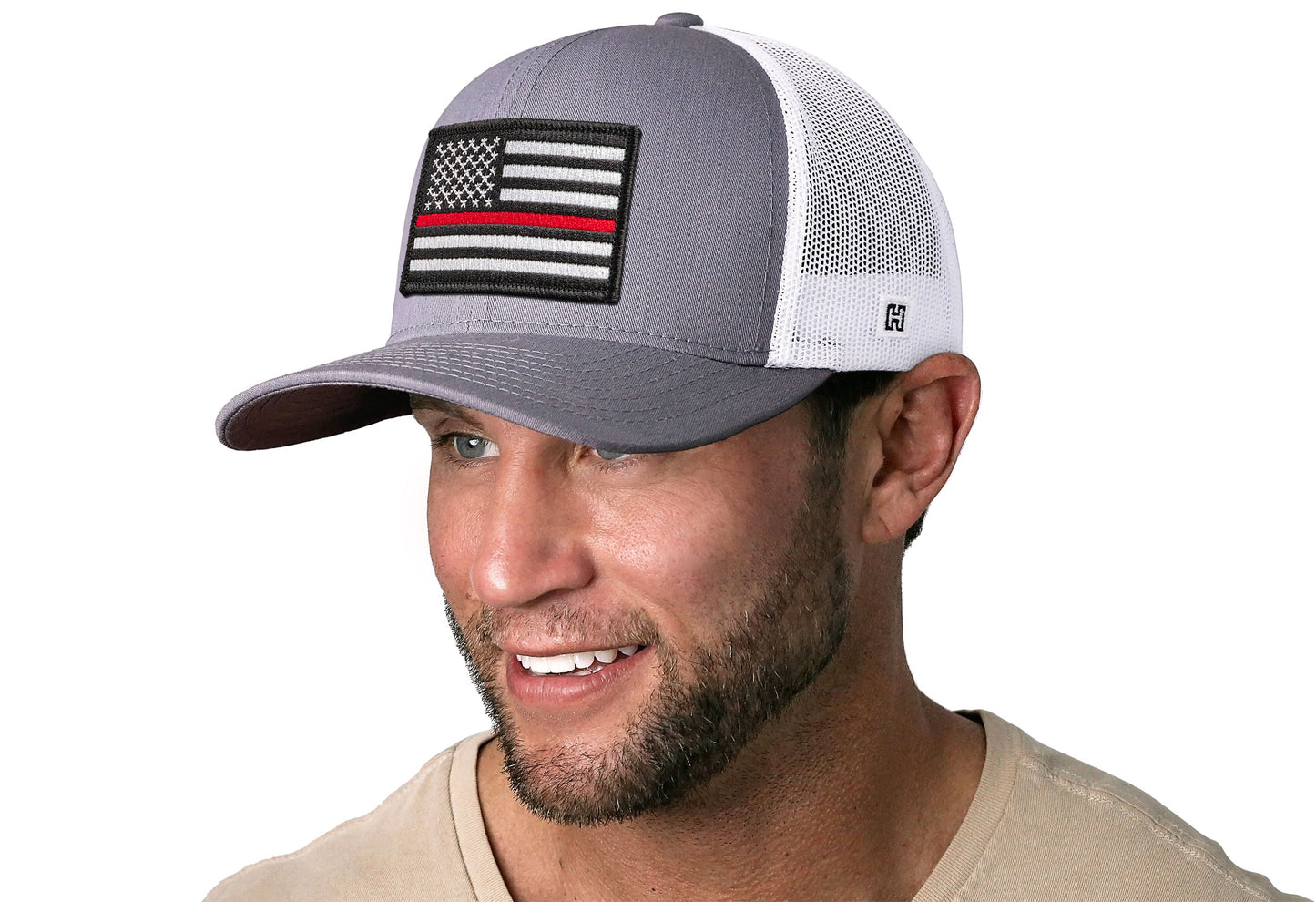 Thin Red Line Trucker Haka Hat Gray-White Fire Snapback