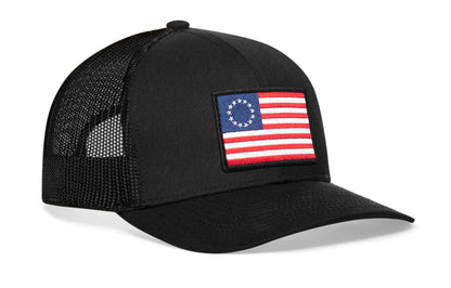 Betsy Ross Flag Trucker Haka Hat Black USA Snapback