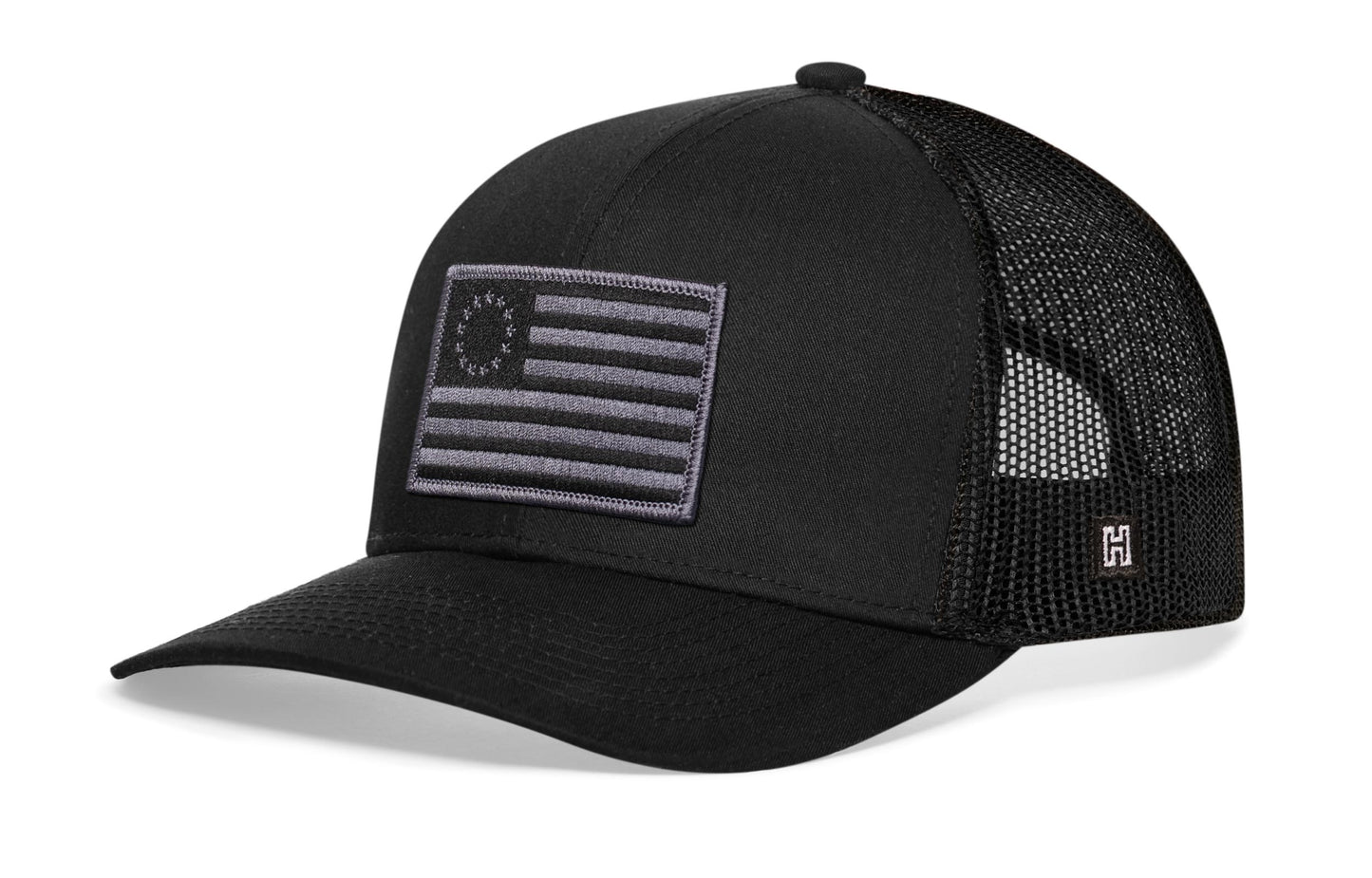Betsy Ross Flag Trucker Haka Hat Black USA Snapback