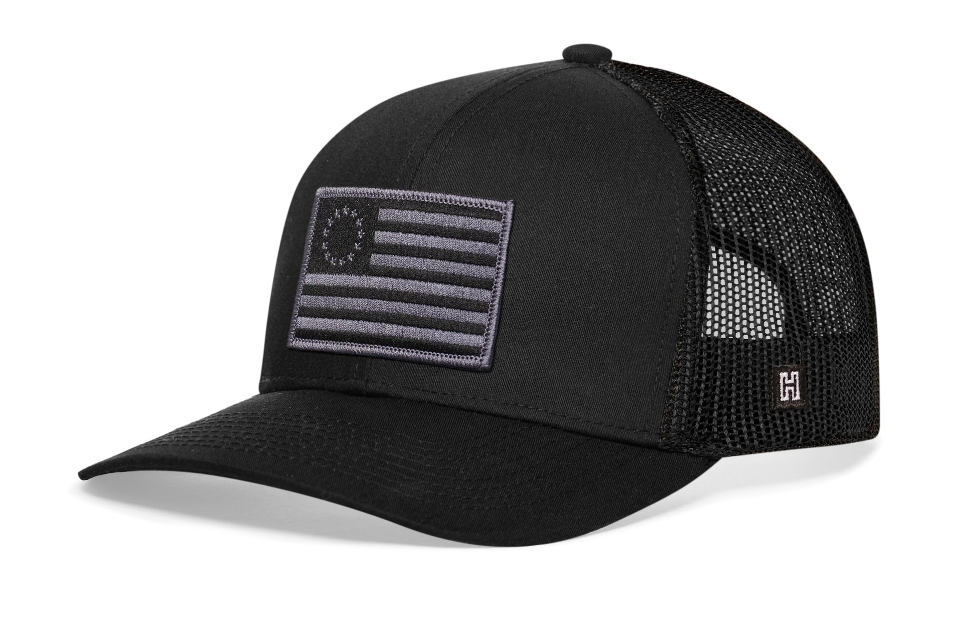 Betsy Ross Flag Trucker Haka Hat Black USA Snapback