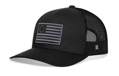 Betsy Ross Flag Trucker Haka Hat Black USA Snapback