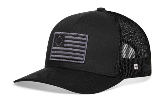 Betsy Ross Flag Trucker Haka Hat Black USA Snapback