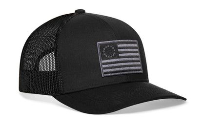 Betsy Ross Flag Trucker Haka Hat Black USA Snapback