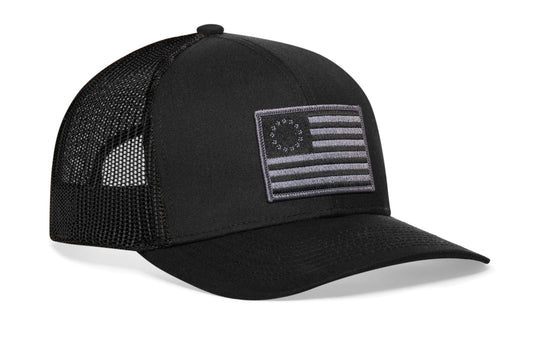 Betsy Ross Flag Trucker Haka Hat Black USA Snapback