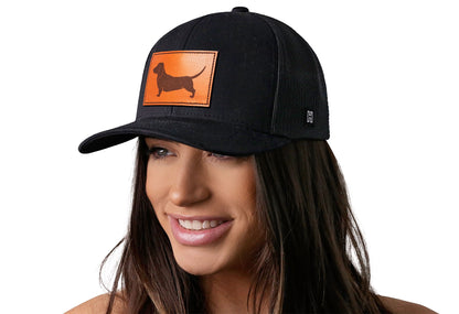 Dachshund Trucker Leather Haka Hat Black Dog Snapback