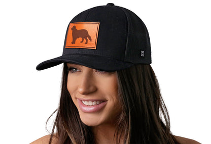 Golden Retriever Trucker Leather Haka Hat Black Dog Snapback