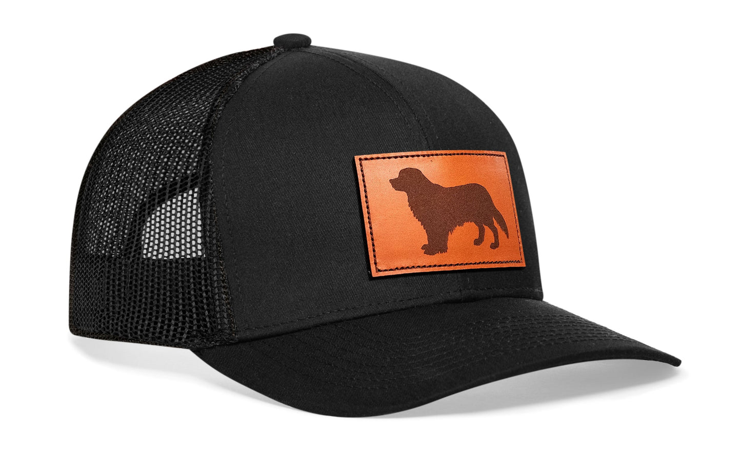 Golden Retriever Trucker Leather Haka Hat Black Dog Snapback