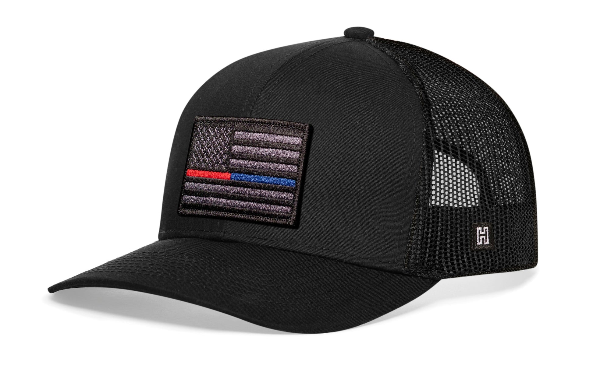 Thin Red and Blue Line Trucker Haka Hat Black Police And Fire Tactical Snapback