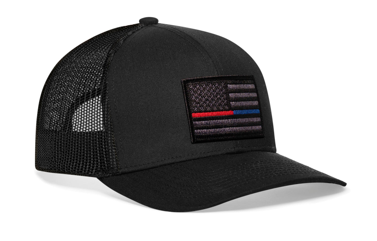 Thin Red and Blue Line Trucker Haka Hat Black Police And Fire Tactical Snapback