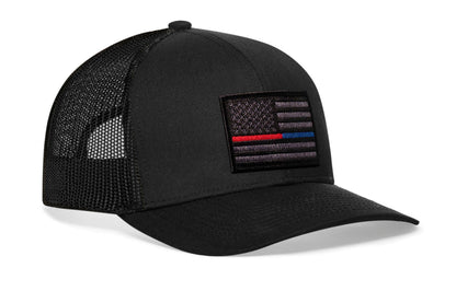 Thin Red and Blue Line Trucker Haka Hat Black Police And Fire Tactical Snapback