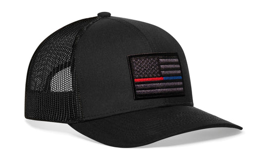 Thin Red and Blue Line Trucker Haka Hat Black Police And Fire Tactical Snapback