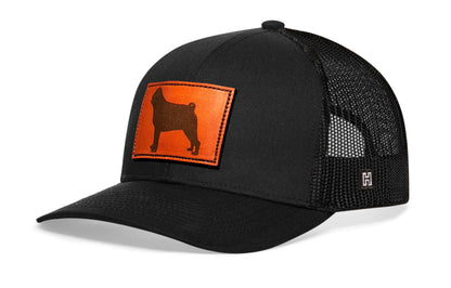 Pug Trucker Leather Haka Hat Black Dog Snapback