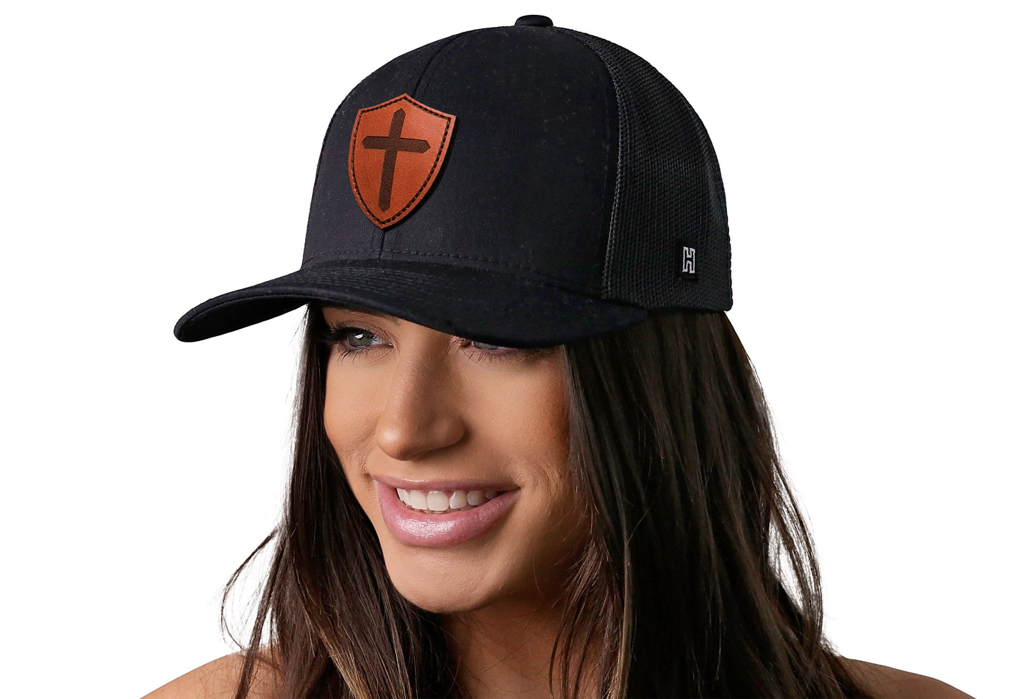 Cross Trucker Hat Shield Leather Haka Hat Black Cross Snapback