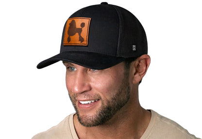 Poodle Trucker Leather Haka Hat Black Dog Snapback