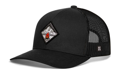 Campfire Trucker Haka Hat Black Outdoors Snapback