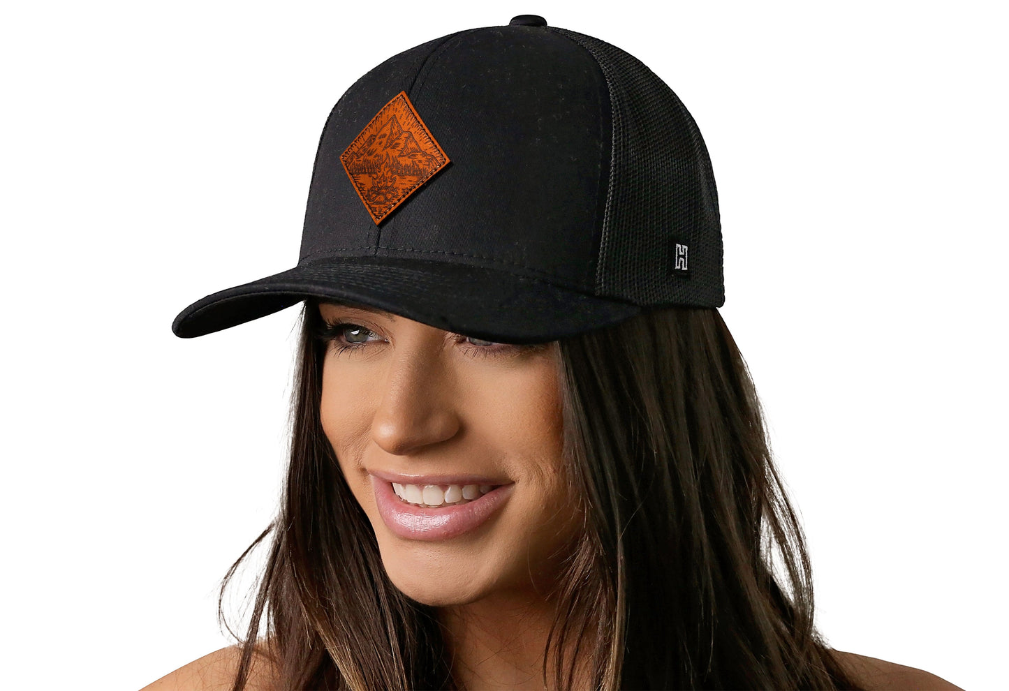 Campfire Trucker Leather Haka Hat Black Outdoors Snapback